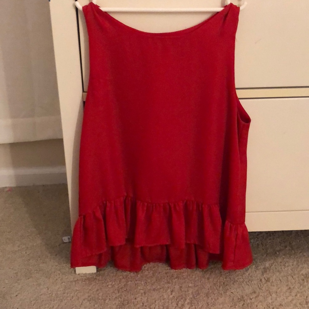 Red ruffled tank top.